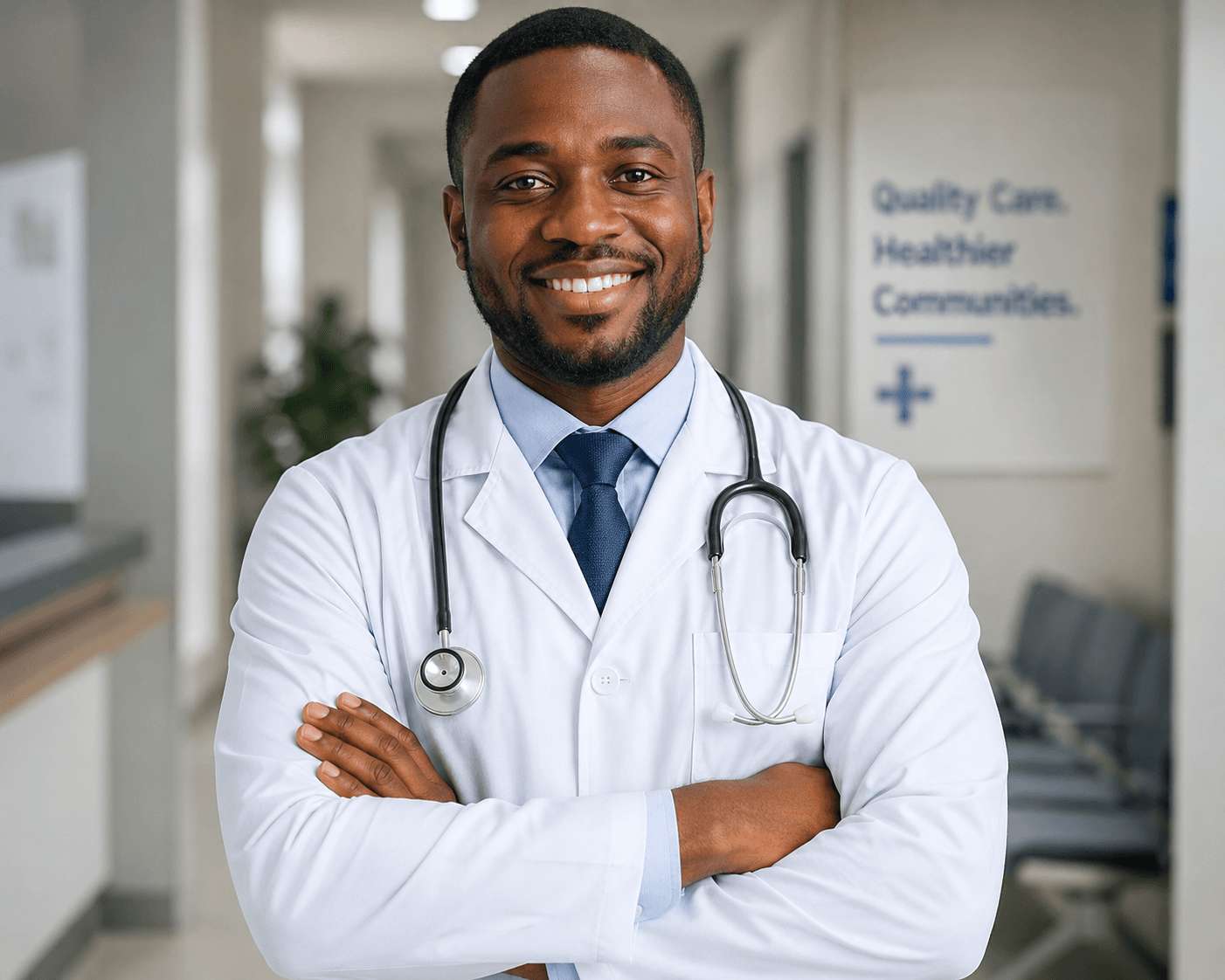 Doctor standing in a clinic corridor